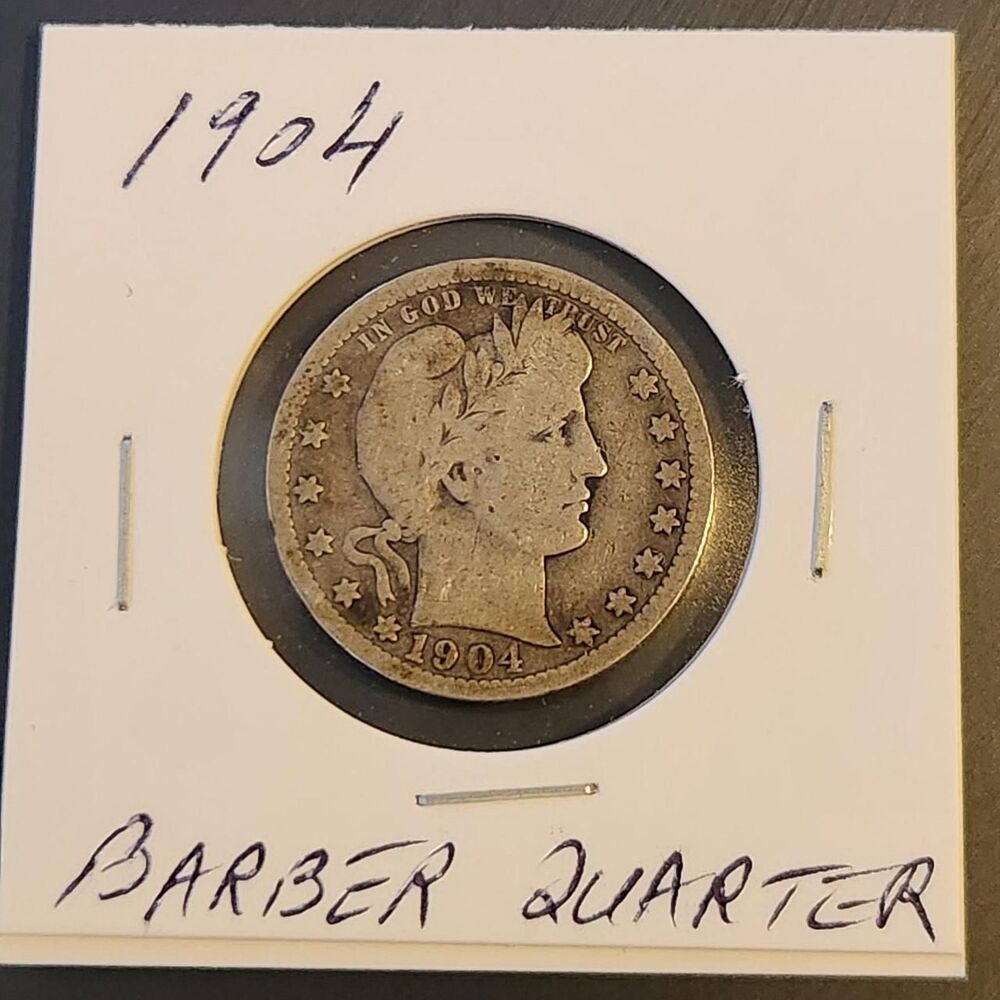 1904 Barber Quarter Silver Coin.
The 1904...